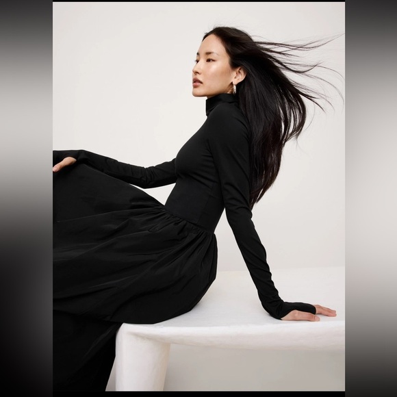 Banana Republic Dresses & Skirts - New with tags BANANA REPUBLIC  BLACK TAFFETA COMBO TURTLENECK MAXI DRESS